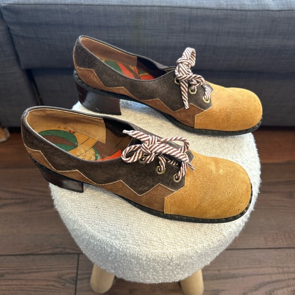 Shoes - Vintage 1960’s-1970’s Flipz Suede Patchwork Leather Platform Oxford Shoes Size 6
